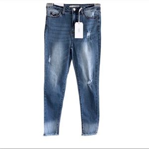 Klique B. Denim High Rise Frayed Dipped Raw Hem Cropped Skinny Jeans Size 7 NEW